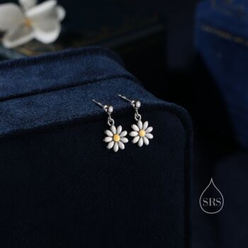 Sterling Silver Daisy Drop Stud Earrings, 3 of 10