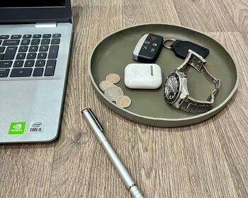 Personalised Grey 20cm Round Leather Accessory Tray, 6 of 8