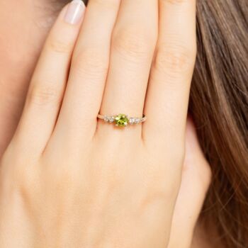 Peridot Five Stone Ring In Sterling Silver And Gold Vermeil, 2 of 12