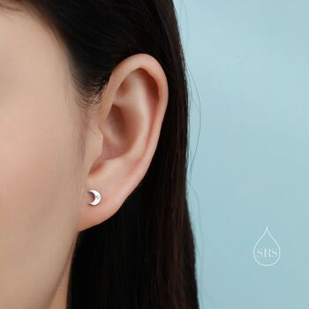 Tiny Moon With Starburst Stud Earrings Sterling Silver, 6 of 10