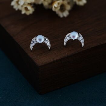 Crescent Moon And Mermaid Crystals Stud Earrings, 2 of 12