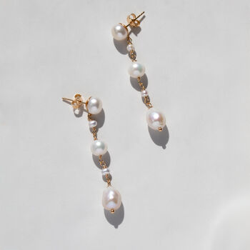 Gold Pearl Drop Earrings, 3 of 8