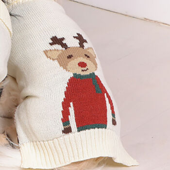 Elf And Reindeer Knitted Christmas Jumper For Dogs, 4 of 9