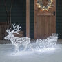 Plug In 200 Dual LED White Rattan Reindeer And Sleigh, thumbnail 1 of 3