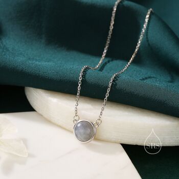 Sterling Silver Genuine Labradorite Dainty Coin Pendant Necklace, 3 of 12