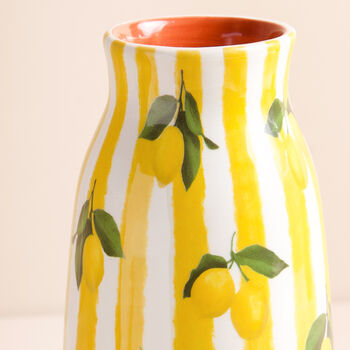 Yellow Striped Lemons Ceramic Vase, 2 of 2