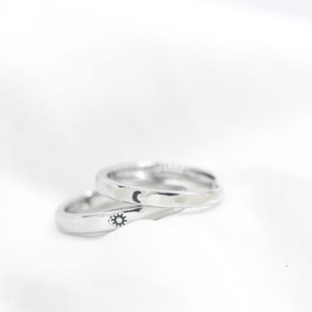 Sterling Silver Couple Moon And Sun Promise Ring Set, 2 of 4