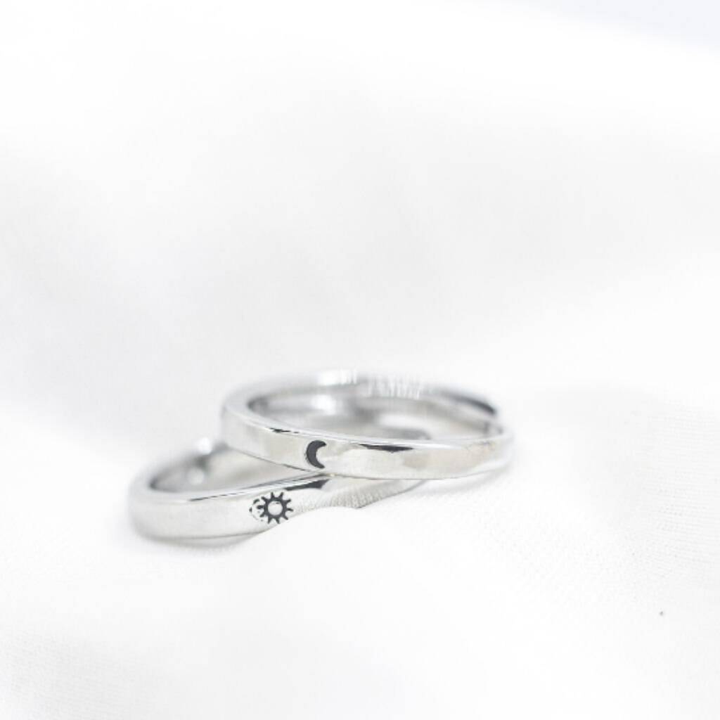Sterling Silver Couple Moon And Sun Promise Ring Set, 1 of 3