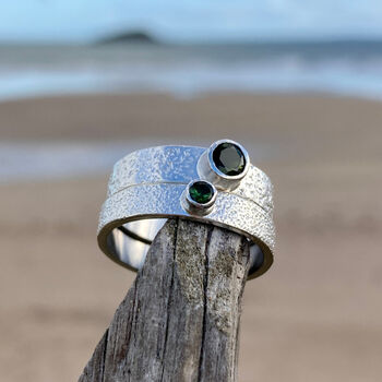 Pink Or Green Tourmaline October Birthstone Ring In Textured Sterling Silver, 10 of 12