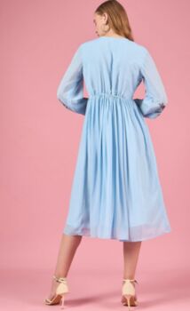 Floral Embroidered Puff Sleeve Chiffon Fit And Flare Midi Dress, 4 of 4