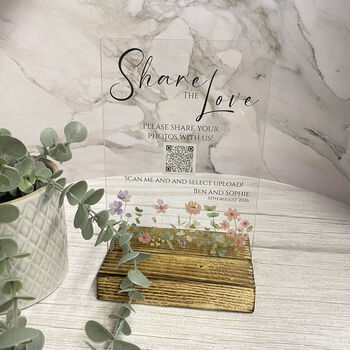 Floral Personalised Share The Love Sign Clear Wedding Party, 5 of 5