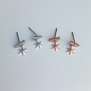 Sterling Silver Crystal Star Dangle Stud Earrings, 3 of 4