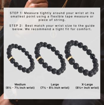Men's 10mm Black Onyx Bead Bracelet 'Gold Bead', 6 of 9