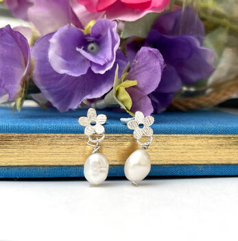Sterling Silver Mini Flower And Pearl Earrings, 5 of 11
