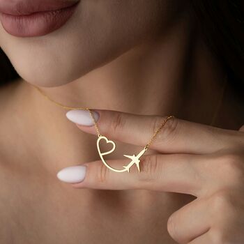Wanderlust Journey Heart Airplane Necklace, 2 of 9