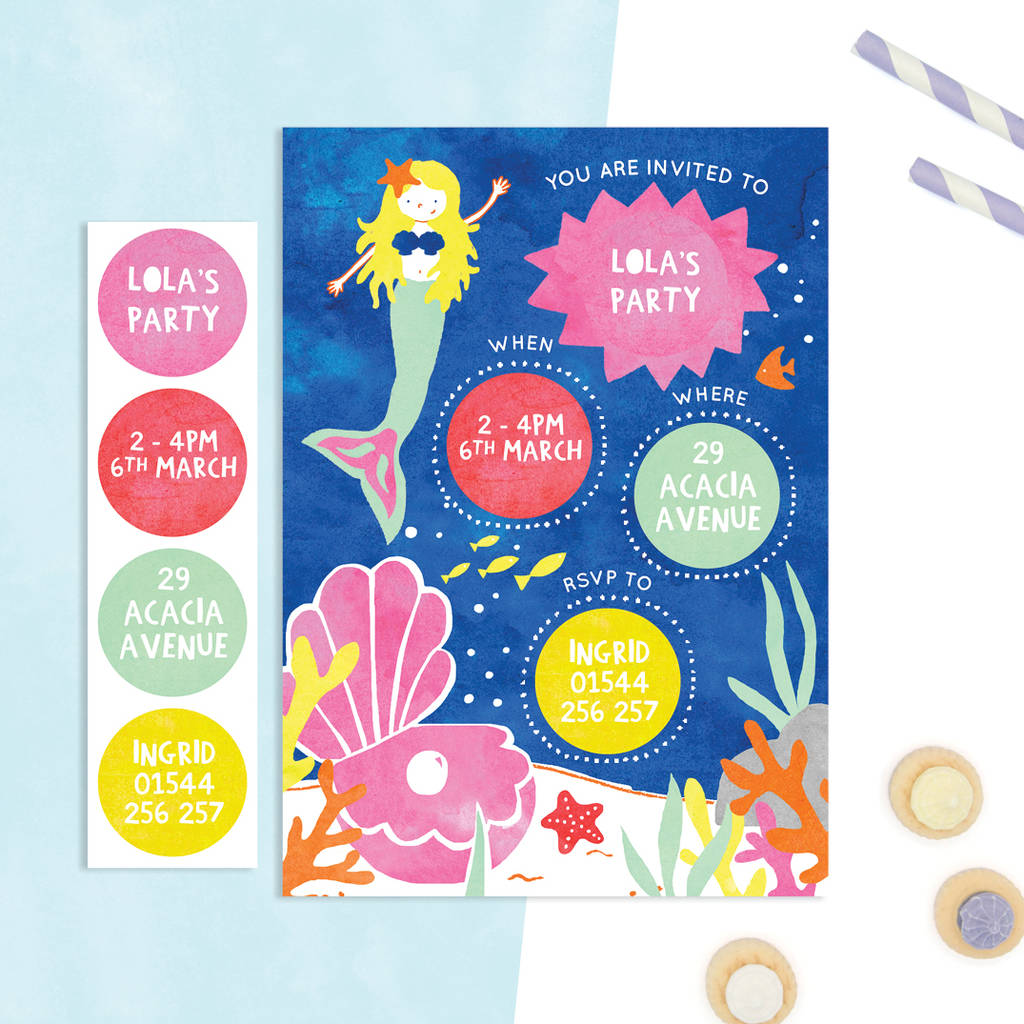 Personalised Mermaid Invitations With Sticker Activity, 1 of 3
