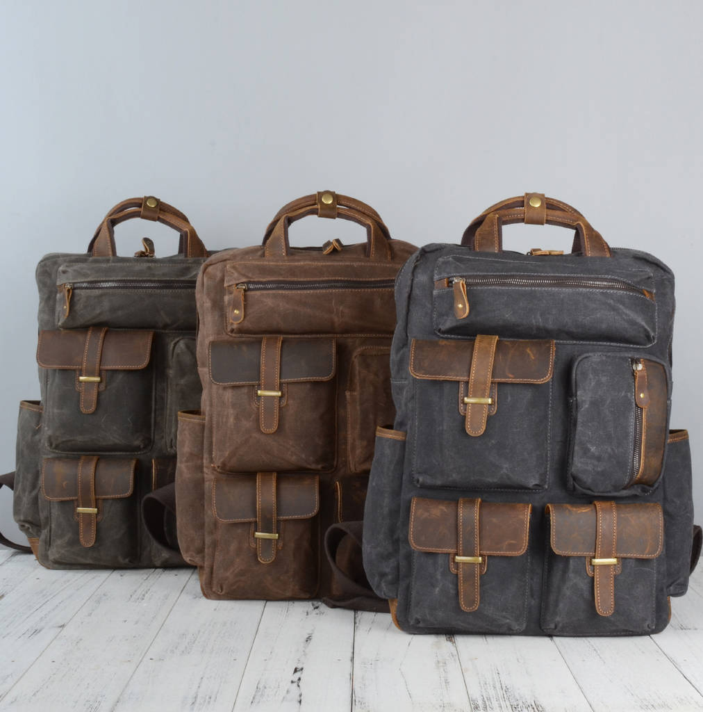 military style multi pockets waxed canvas backpack by eazo