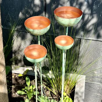 Set Of Four Verdigris Raincatcher Garden Sculptures, 4 of 9