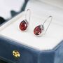 Garnet Red Droplet Drop Hook Earrings Sterling Silver, thumbnail 4 of 11