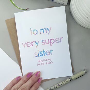 Very Super Sister | Personalised Birthday Card, 2 of 3