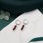 Sterling Silver Genuine Garnet Stone Trio Huggie Hoop Earrings, thumbnail 4 of 10