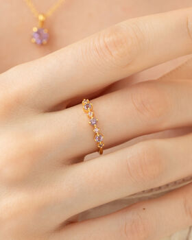 Pink Sapphire And Amethyst Stackable Half Eternity Band In Sterling Silver And Gold, 8 of 12