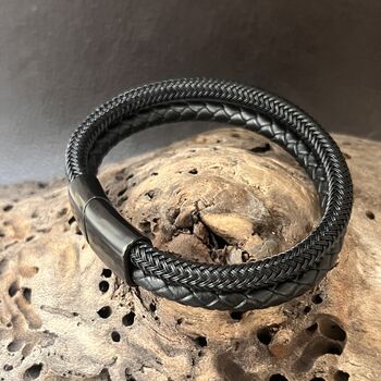 Stainless Steel And Leather Rope Mens Bracelet, 2 of 3