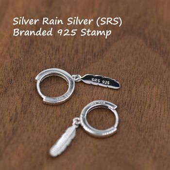 Sterling Silver Tiny Feather Huggie Hoops, 7 of 12