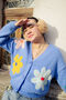 Bold Blue Crochet Applique Bold Floral Cardigan, thumbnail 1 of 6