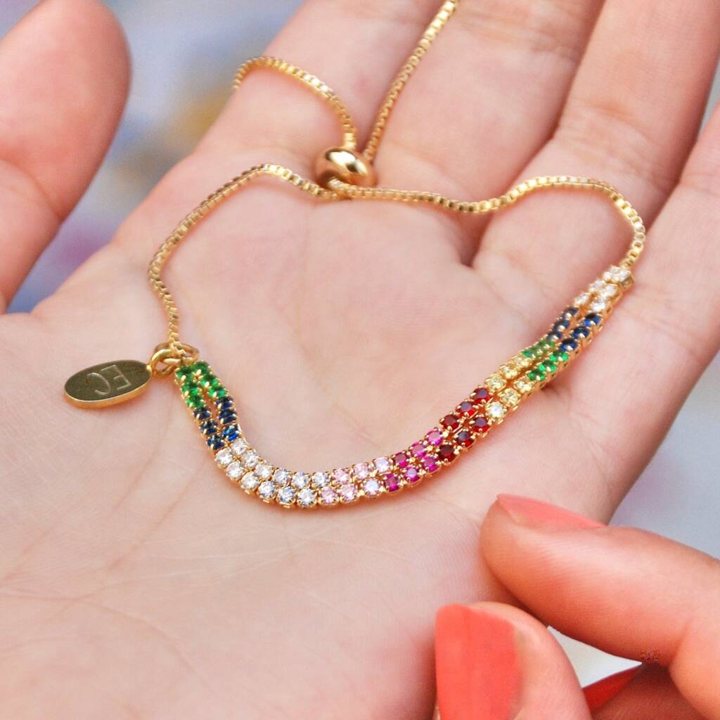Personalised Gold Rainbow Crystal Slider Bracelet By Penelopetom