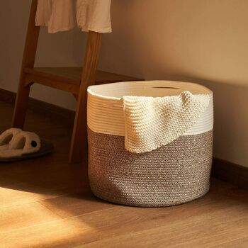 Large Baby Laundry Basket Cotton Rope White Brown, 4 of 4
