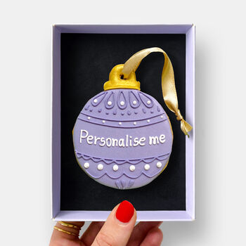 Personalised Purple Christmas Bauble Letterbox Iced Cookie, 2 of 11