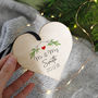 Mr And Mrs Christmas Heart Wooden Hanging Decoration, thumbnail 1 of 4