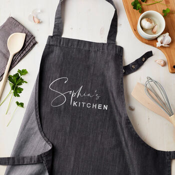 Personalised Grey Denim Kitchen Apron, 3 of 3