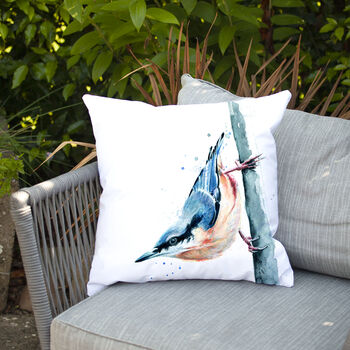 Inky Nuthatch Water Resistant Outdoor Garden Cushion, 7 of 8