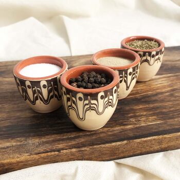 Set Of Four Sand Ceramic Stoneware Pinch Or Dip Pots, 3 of 4