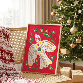 ‘Love And Peace’ Dove Christmas Art Print – Festive Wall Decor, 3 of 7