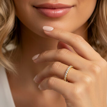 Women's 18k Gold Thin Eternity Ring With Round Stones, 4 of 4