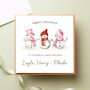 Personalised Snowman Triplets Girls And Boy Christmas Card, thumbnail 1 of 5