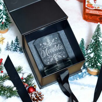 Christmas Snowflake Tumbler Glass With Chocolate Tree And Decoration Gift Boxed Set, 3 of 8