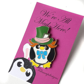 Hatter Penguin Enamel Pin: Alice In Wonderland Penguin Badge, 2 of 10