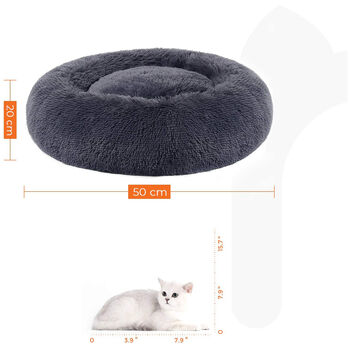 50cm Dark Grey Soft Plush Donut Dog Cat Bed Cushion, 8 of 8