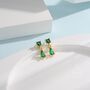 Emerald Green Double Cz Stud Earrings Sterling Silver, thumbnail 4 of 10