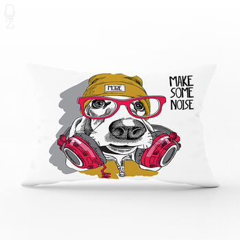 Dj Basset Hound Dog Cushion, Fun Music Lover Puppy Decor, 5 of 10