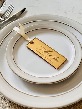 Luxury Mirrored Bespoke Place Name Tag Gold Silver, 2 of 9