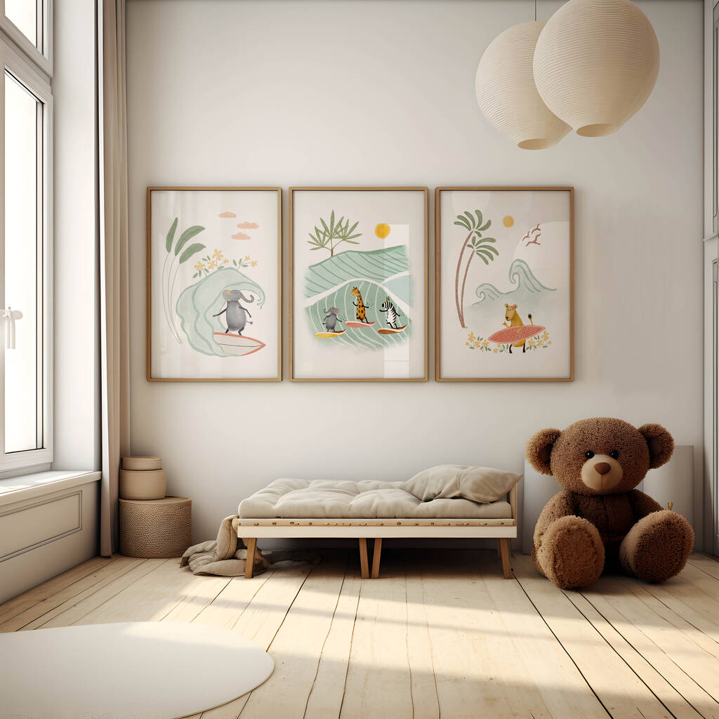 Safari Animal Surf Adventure Art Print Set, 1 of 2