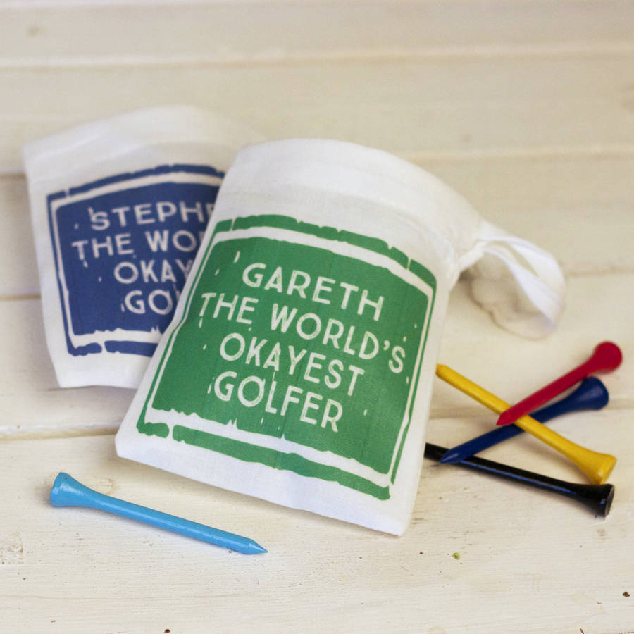 personalised 'world's okayest golfer' bag of golf tees by snapdragon