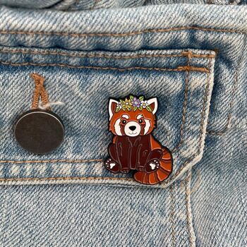 Red Panda Enamel Pin – Flower Crown, Badge, 4 of 6
