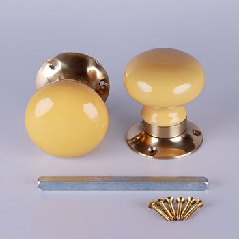 G Decor The Brassworks Edit Sand Yellow Set Of Handcrafted Ceramic Mortice Door Handles, Internal Turning Knobs For Room Doors, 4 of 5