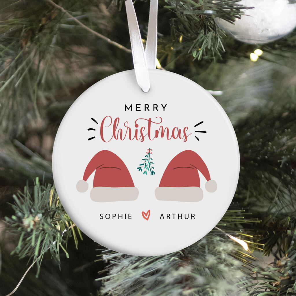 Personalised Merry Christmas Ceramic Ornament With Couple Name, 1 of 7